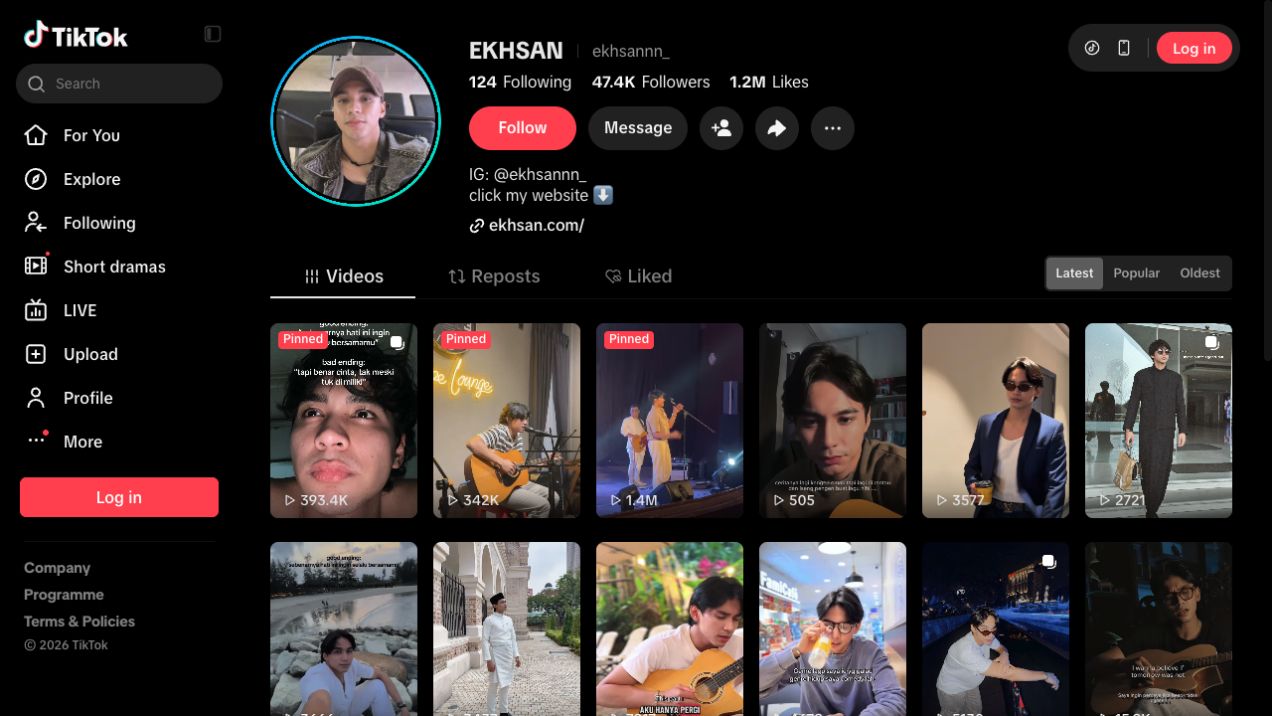 Profil TikTok Ekhsan @ekhsannn_, 20 Oktober 2026: 47.4K pengikut dan 1.2M likes